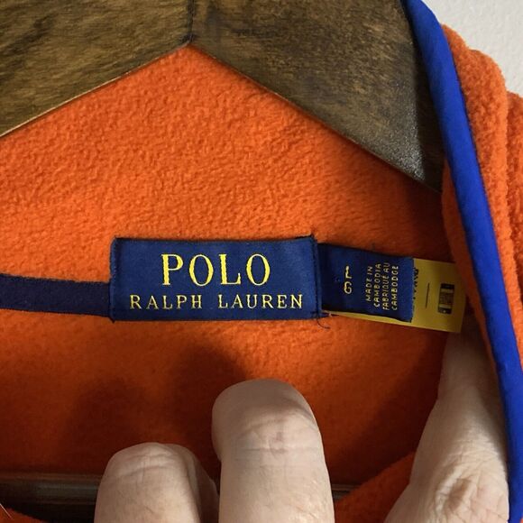 POLO RALPH LAUREN Mens Orange Blue Colorblock Fleece Jacket Size L T Snap Logo - Picture 8 of 13